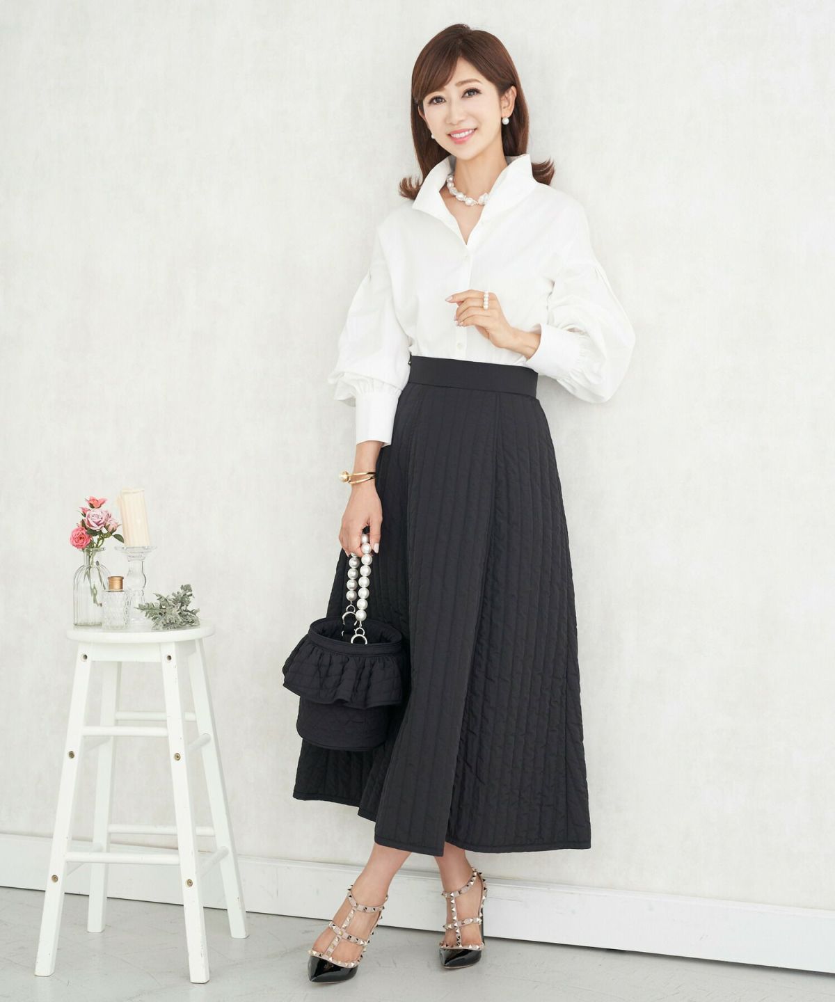 スカート キルティング ロング