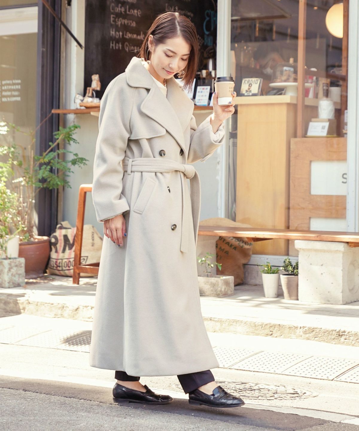 ロング ダブルコート トレンチ風 JS×momo.yokko