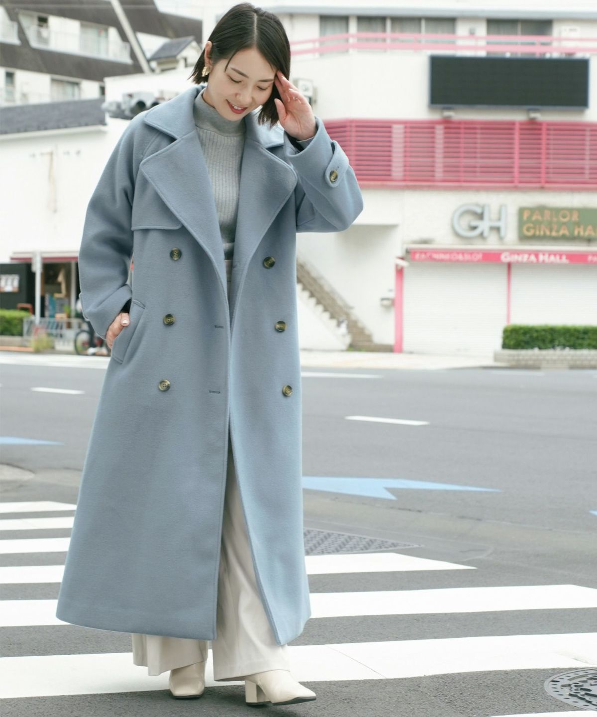 ロング ダブルコート トレンチ風 JS×momo.yokko