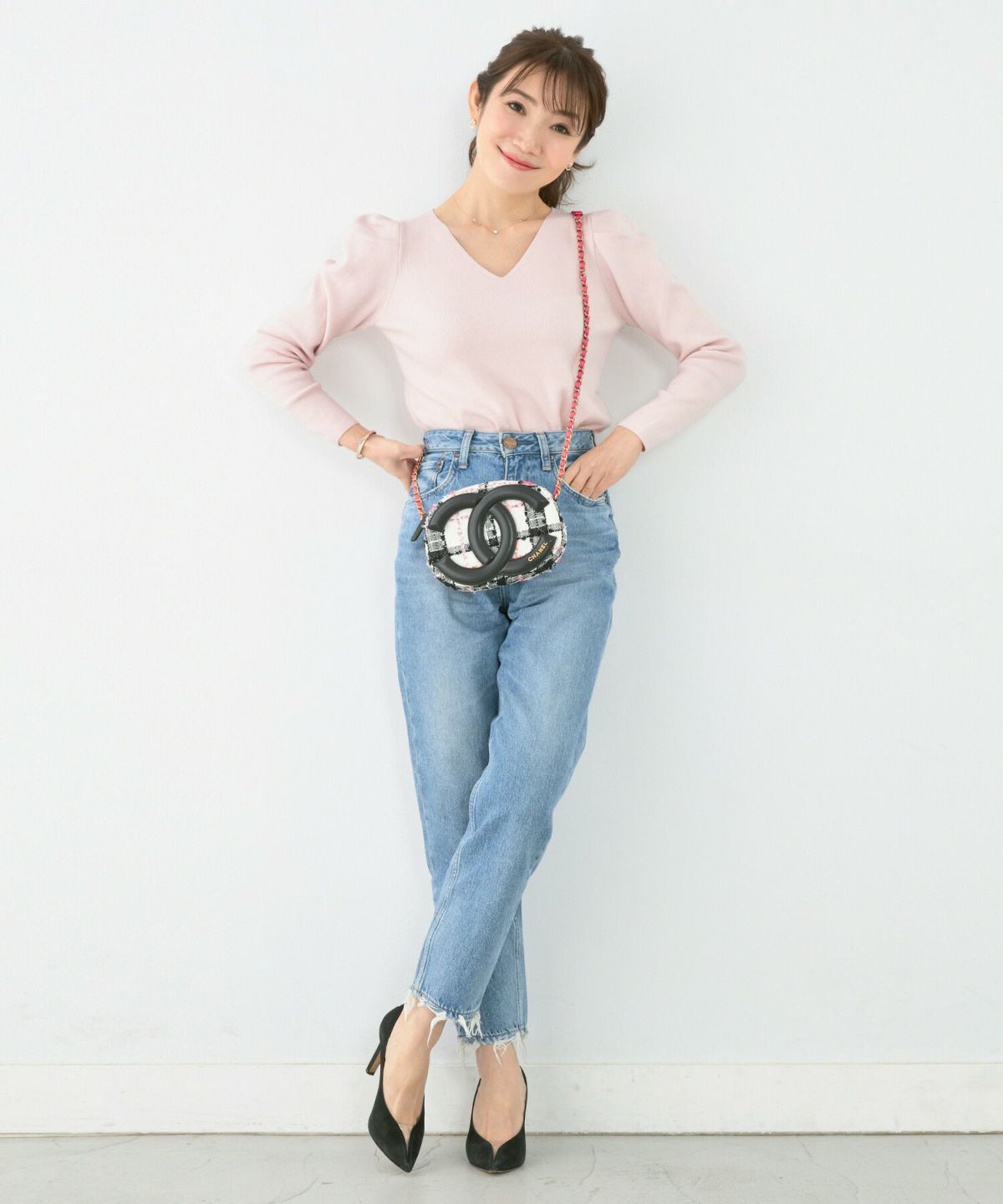 ニット Vネック タックスリーブ