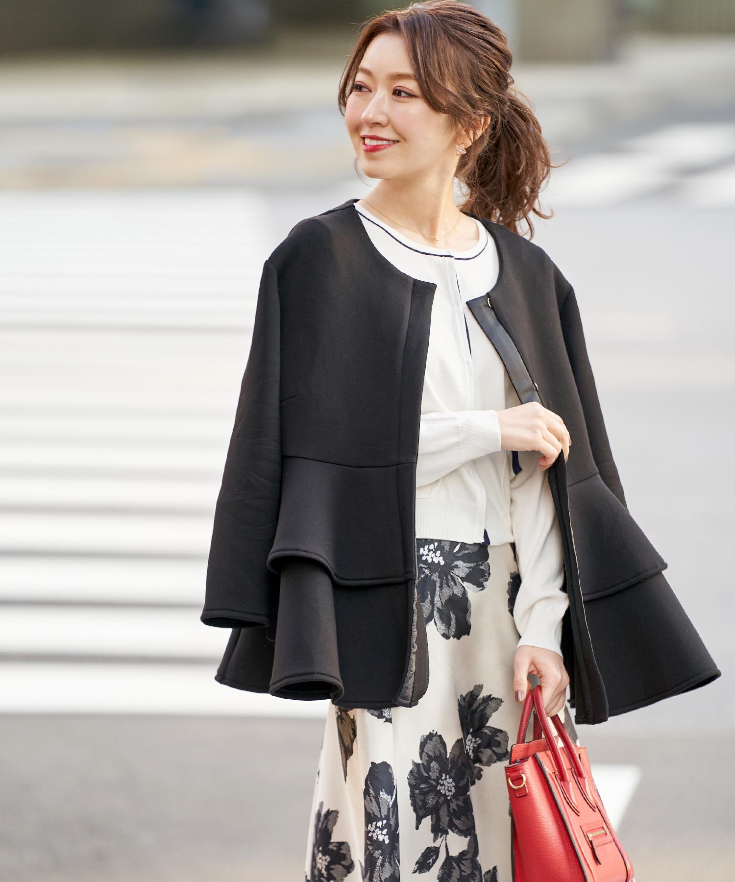 ジャケット ノーカラー フリル