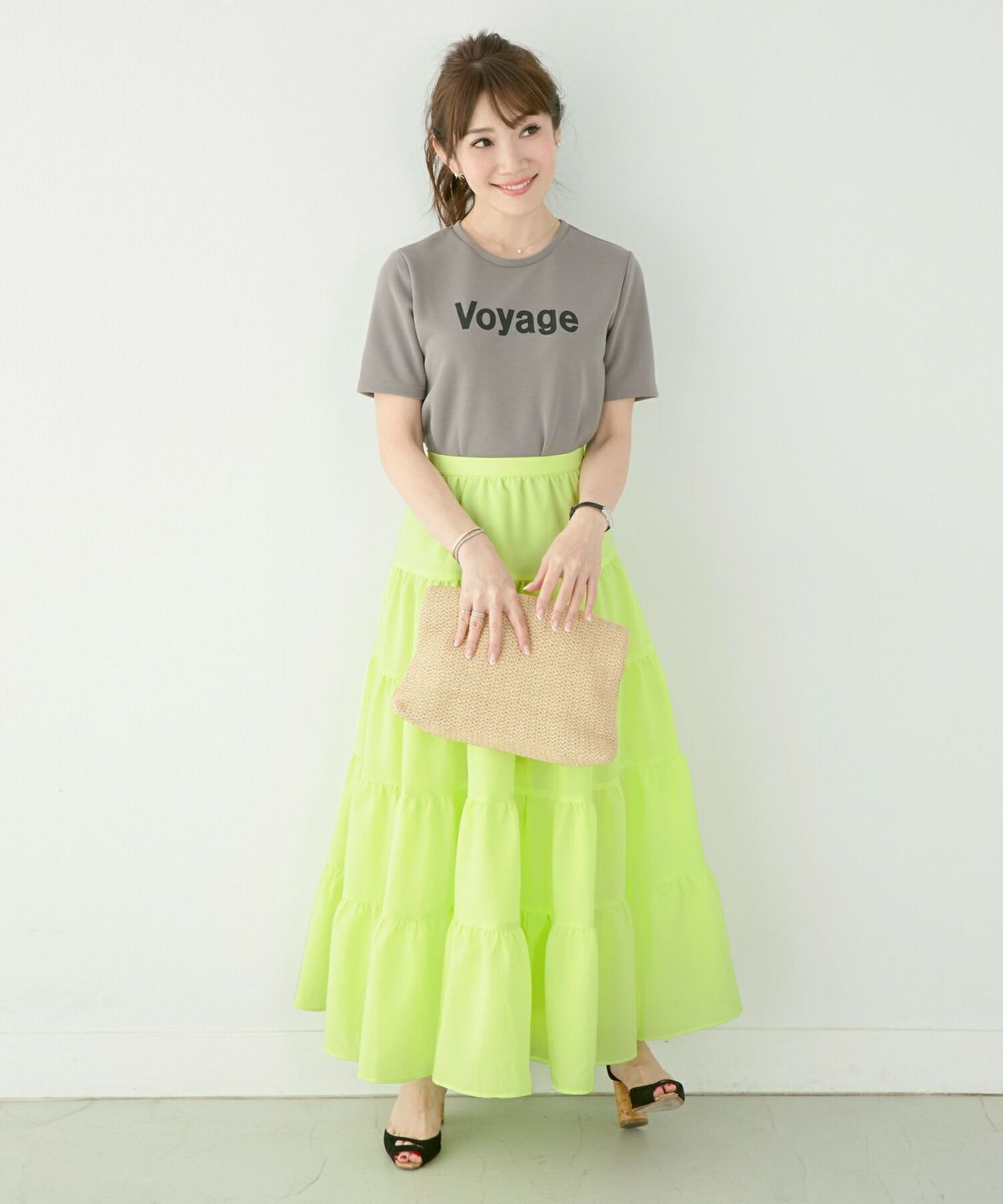 スカート リネンライク ティアード ロング