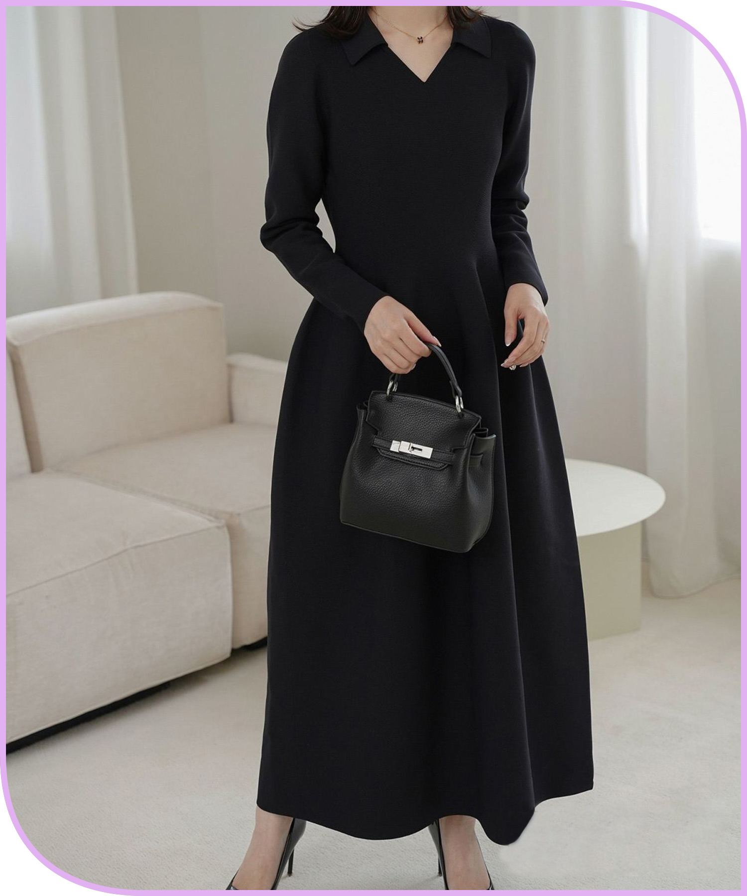 オープンカラー ホールガーメント ニット ワンピース HUIT