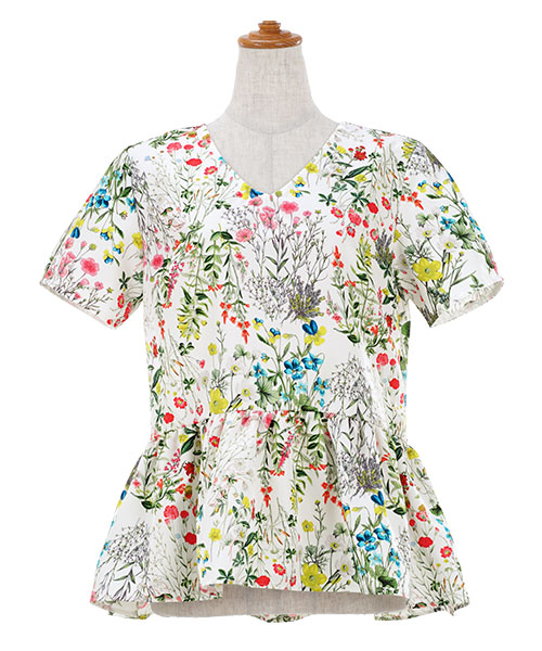 ブラウス ボタニカル柄 フレアヘム 半袖 Liala×PG