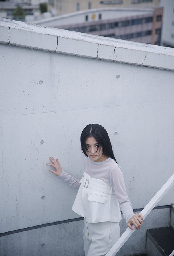 multi wrap belt & semi wide pants & original embroidery sheer pullover