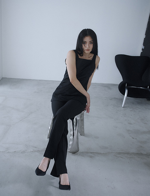 fetish satemple over & hem slit slacks pants