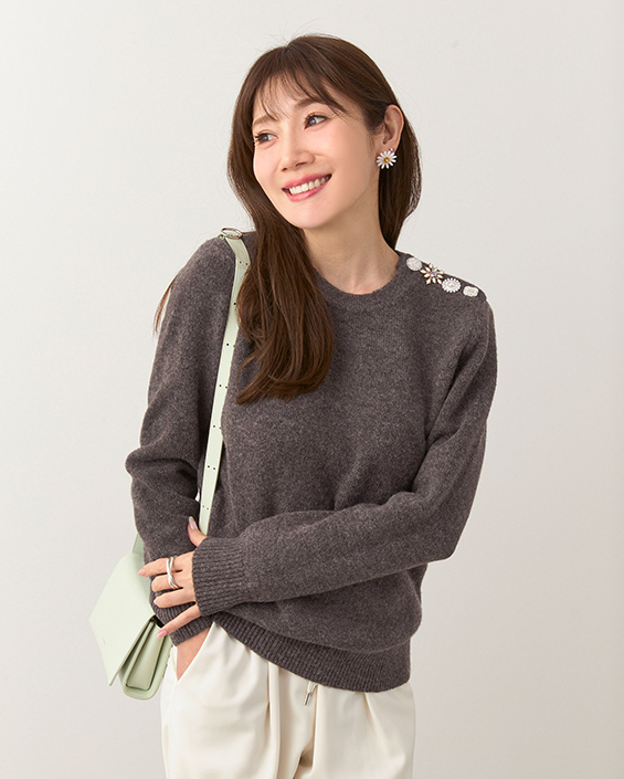 肩ビジュー 釦 ニット Liala×PG