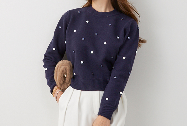 ビジュー付き ニット 長袖 Liala×PG