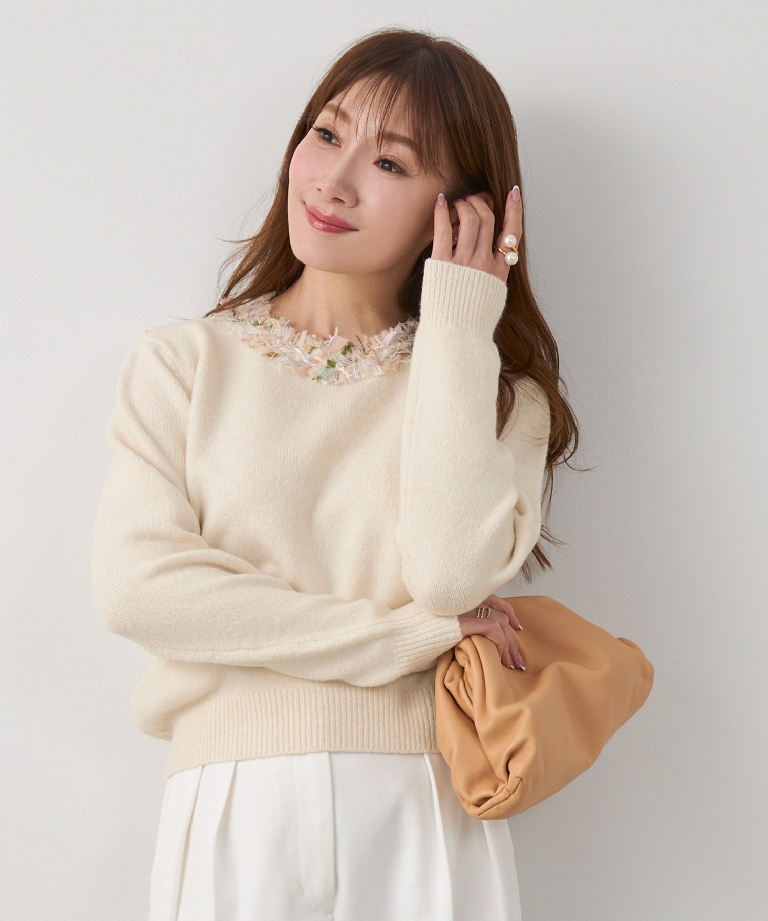 Liala×PG ツイード フリンジ ニット プルオーバー