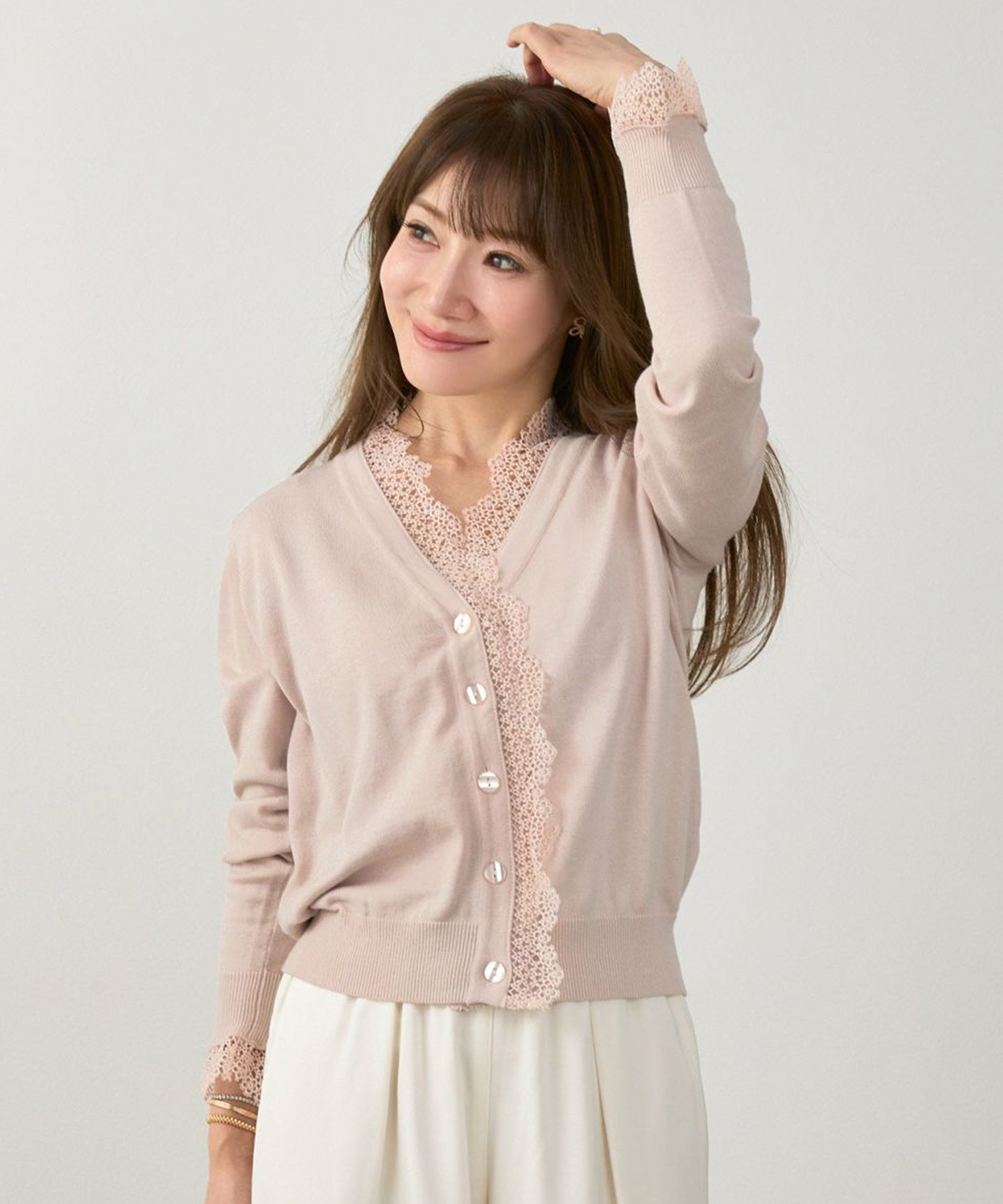 レース Vネック ニット カーディガン Liala×PG