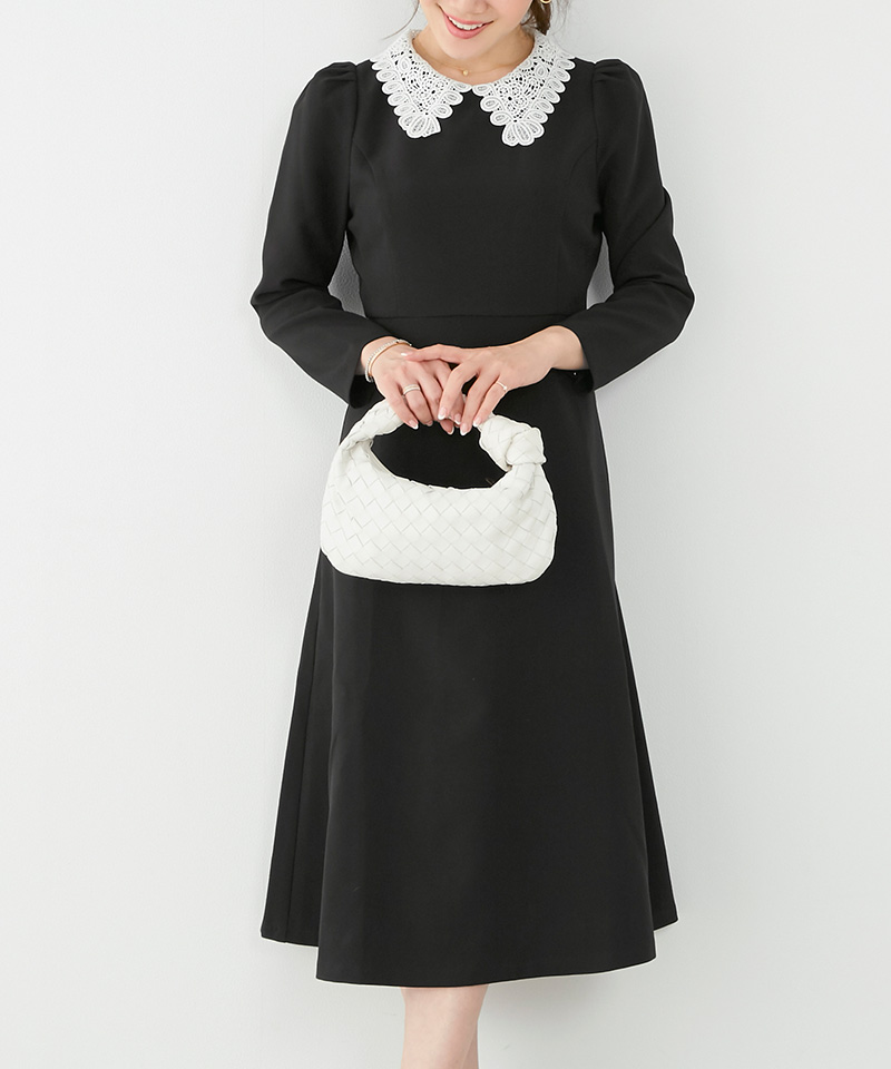 ワンピース レース襟 フィット&フレア 長袖 Liala×PG