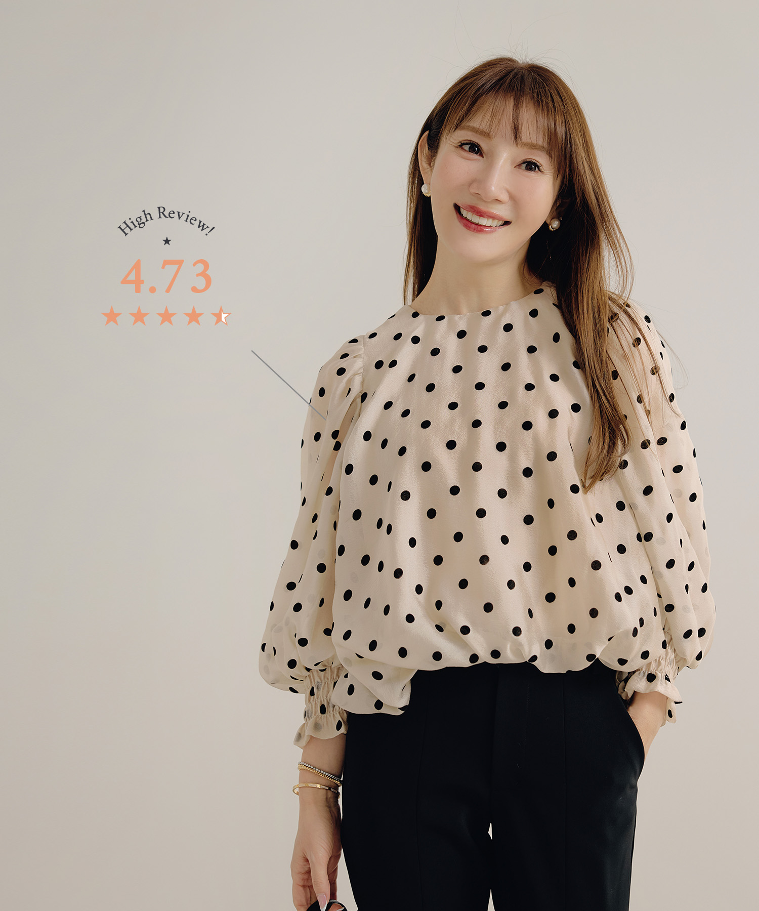 フロッキードット パフ袖 バルーン ブラウス