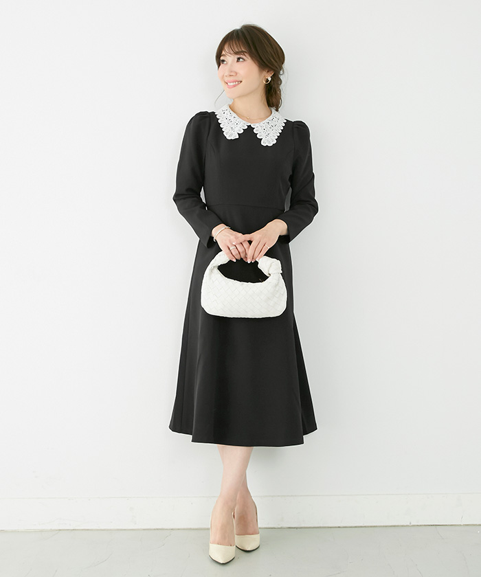 ワンピース レース襟 フィット&フレア Liala×PG