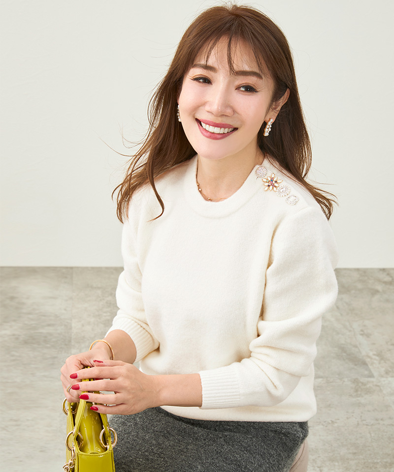 肩ビジュー 釦 ニット Liala×PG