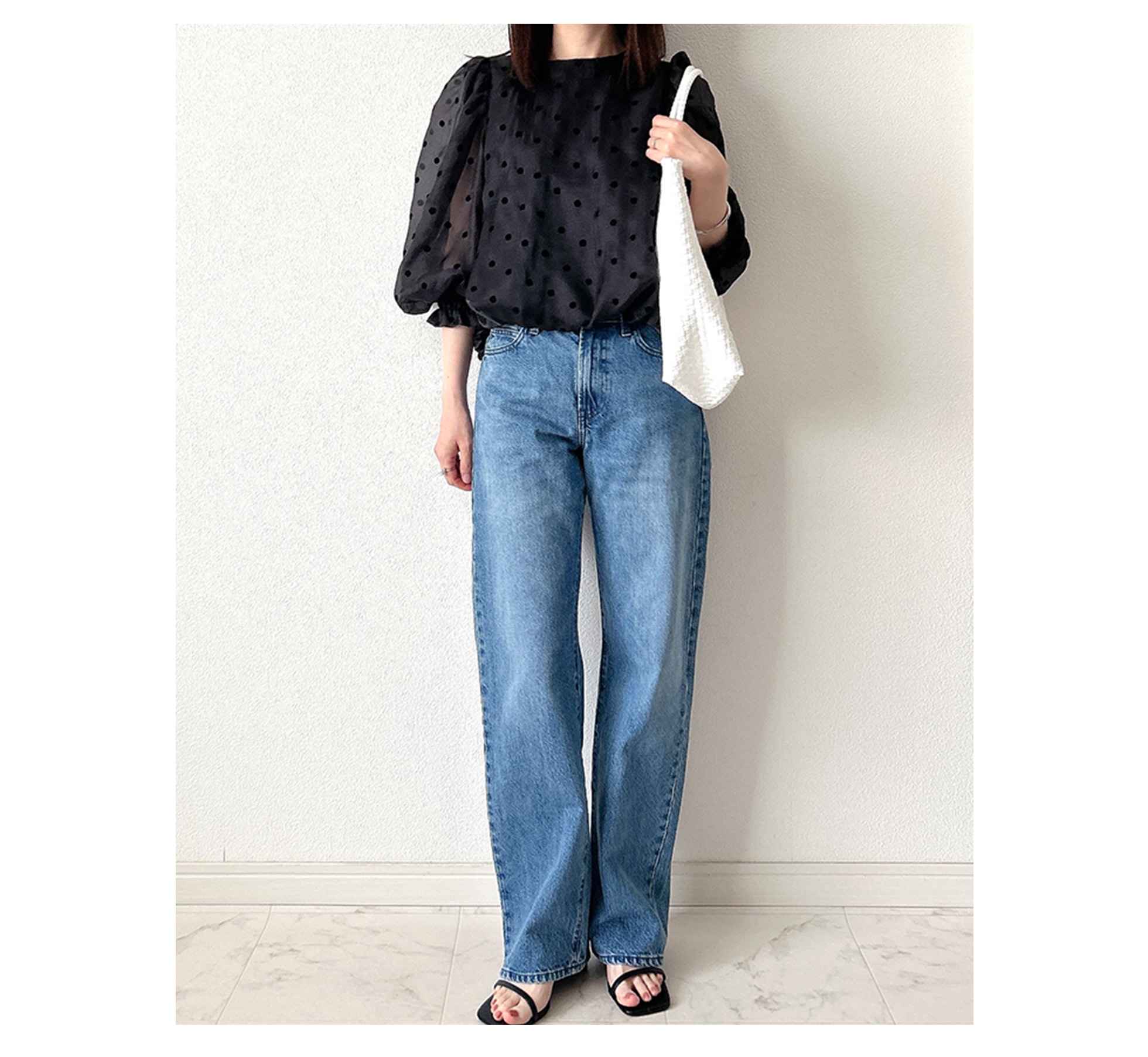 フロッキードット パフ袖 バルーン ブラウス Liala×PG