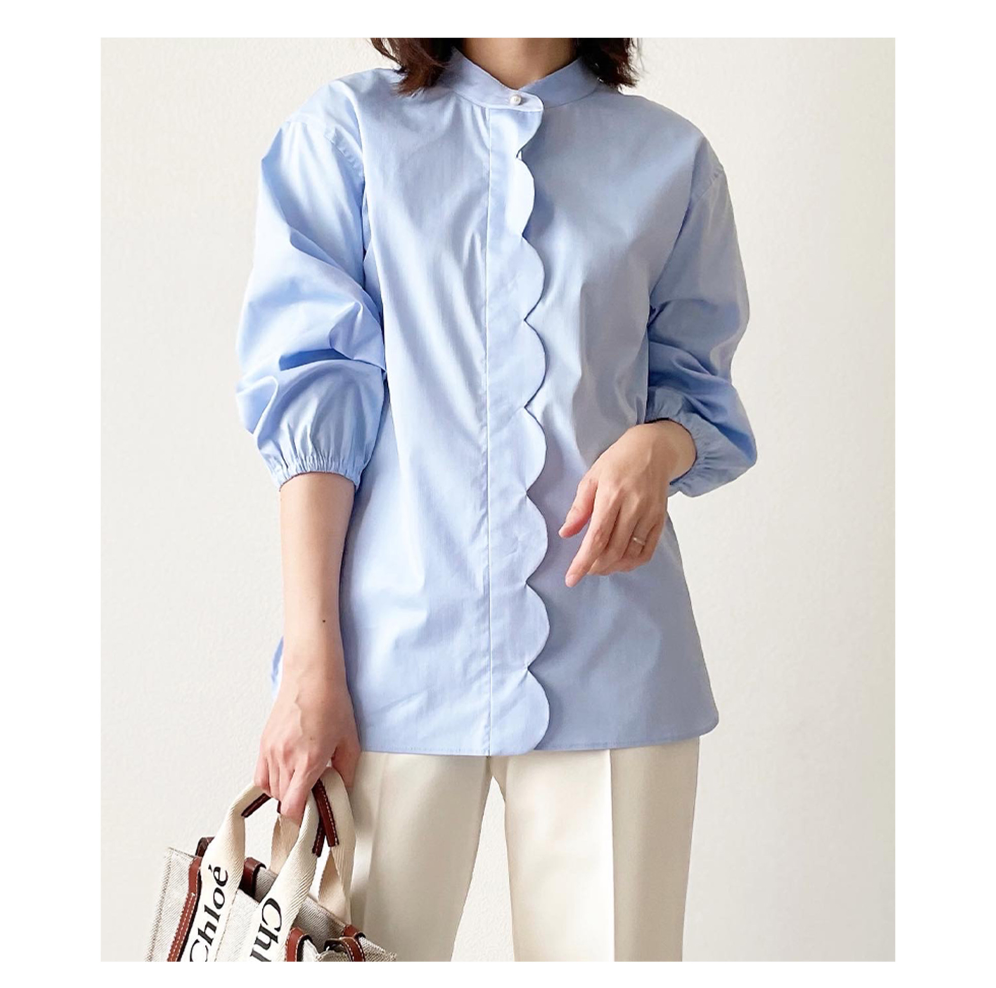 ブラウス バンドカラー スカラップ Liala×PG