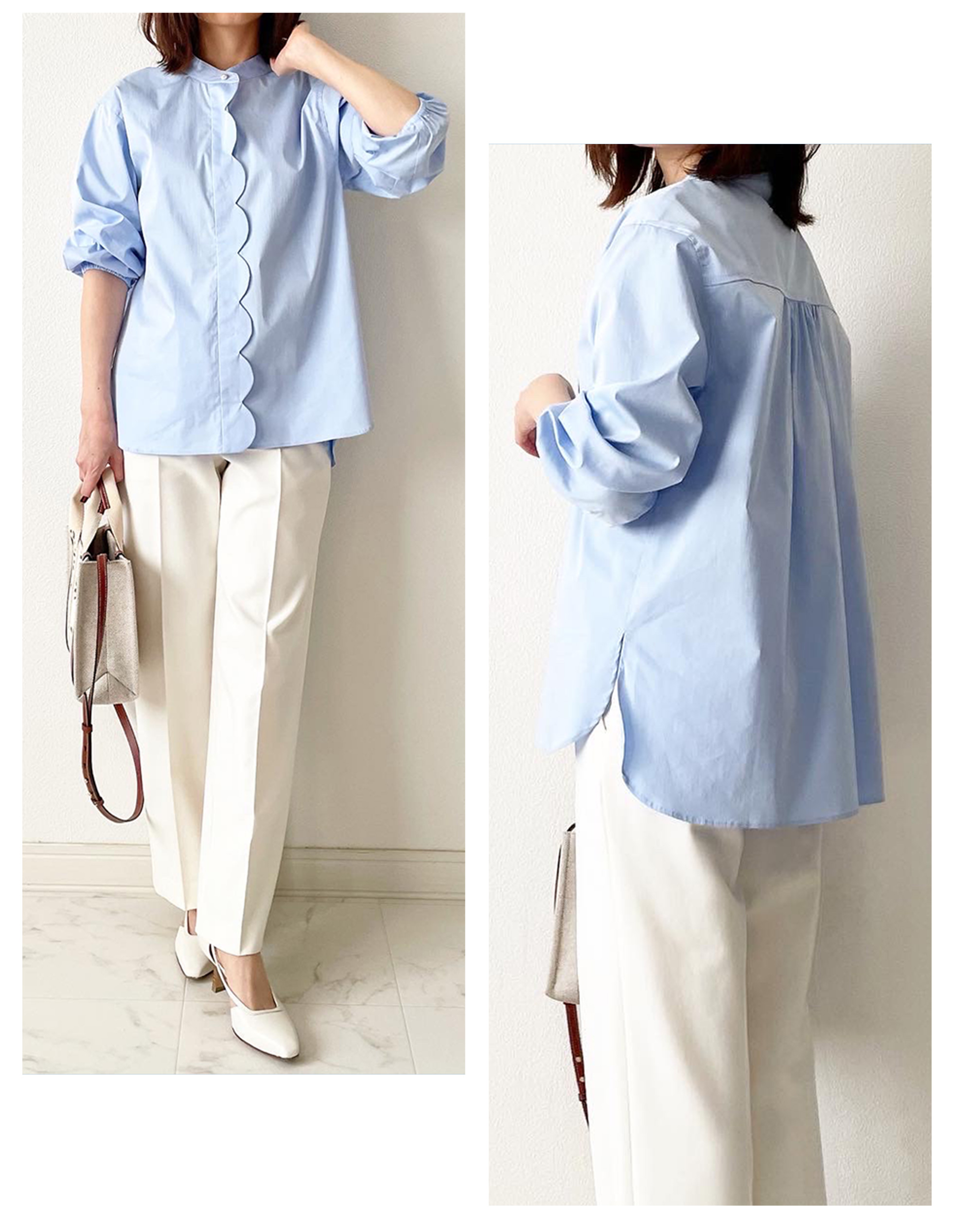 ブラウス バンドカラー スカラップ Liala×PG