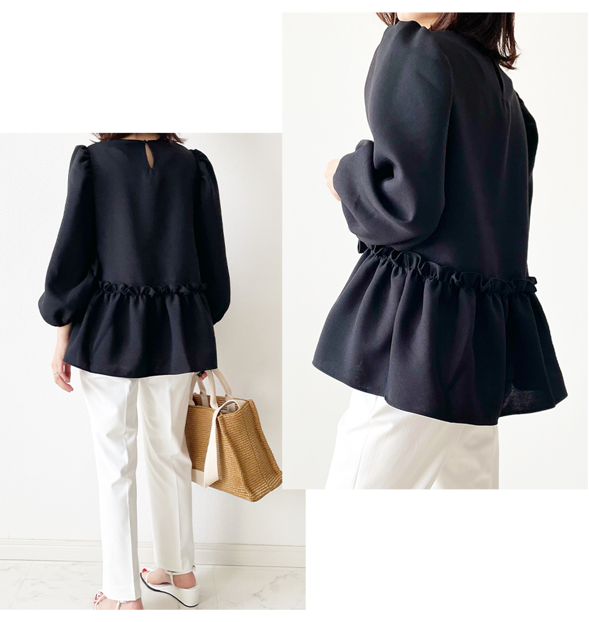 パフスリーブ 8分袖 ペプラム ブラウス Liala×PG