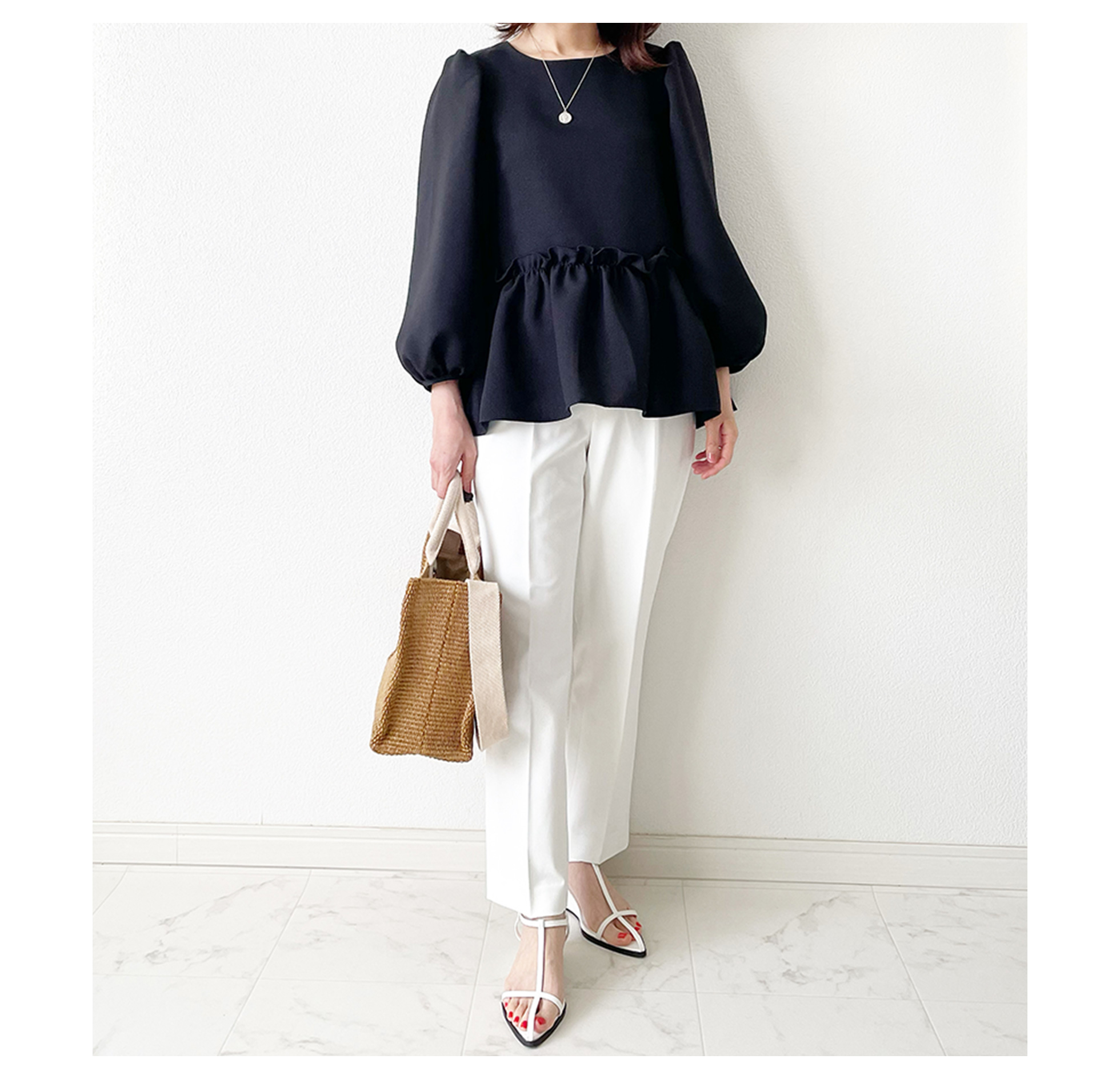 パフスリーブ 8分袖 ペプラム ブラウス Liala×PG