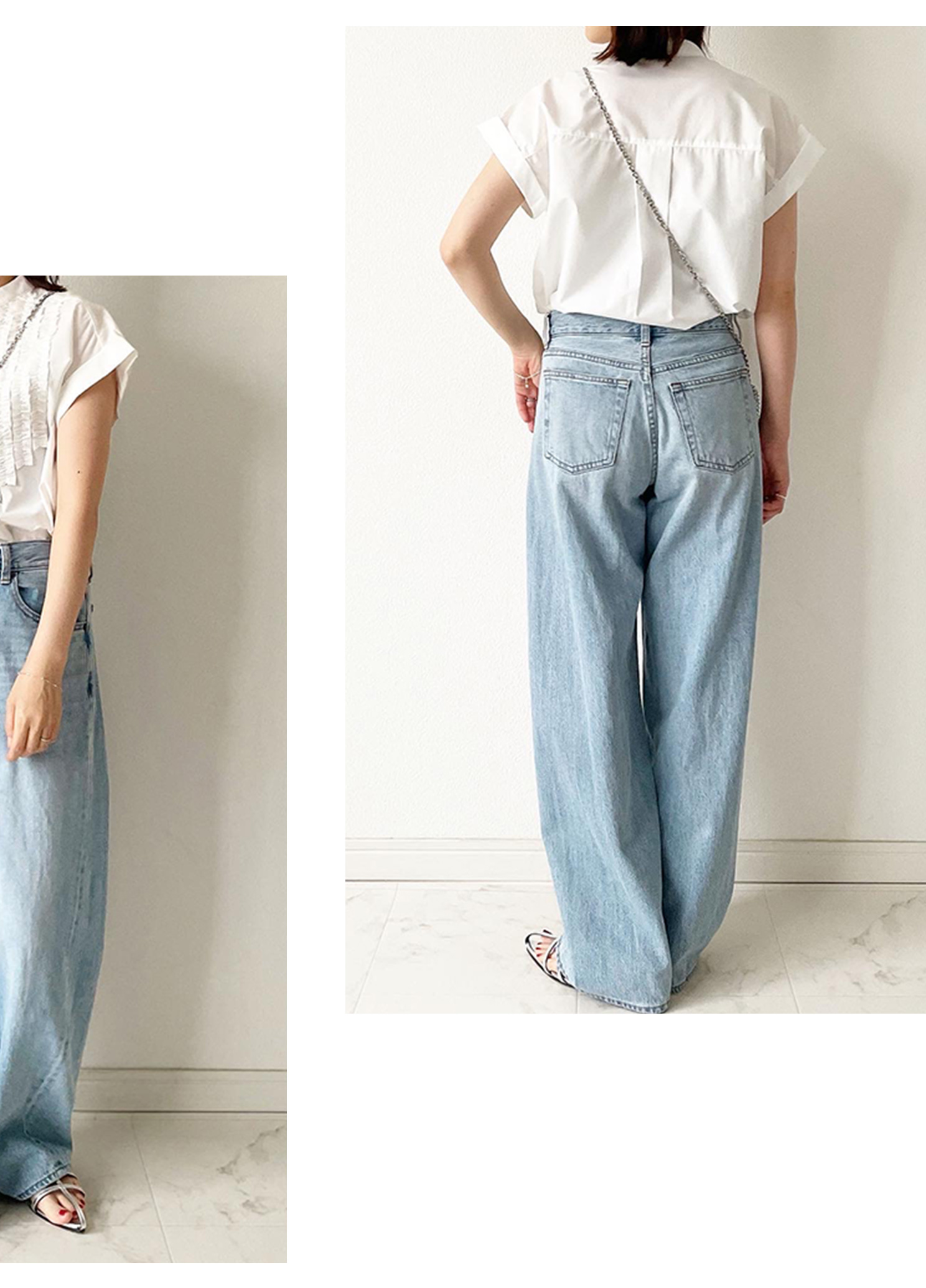 バンドカラー フリル フレンチスリーブ ブラウス Liala×PG