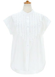 バンドカラー フリル フレンチスリーブ ブラウス Liala×PG