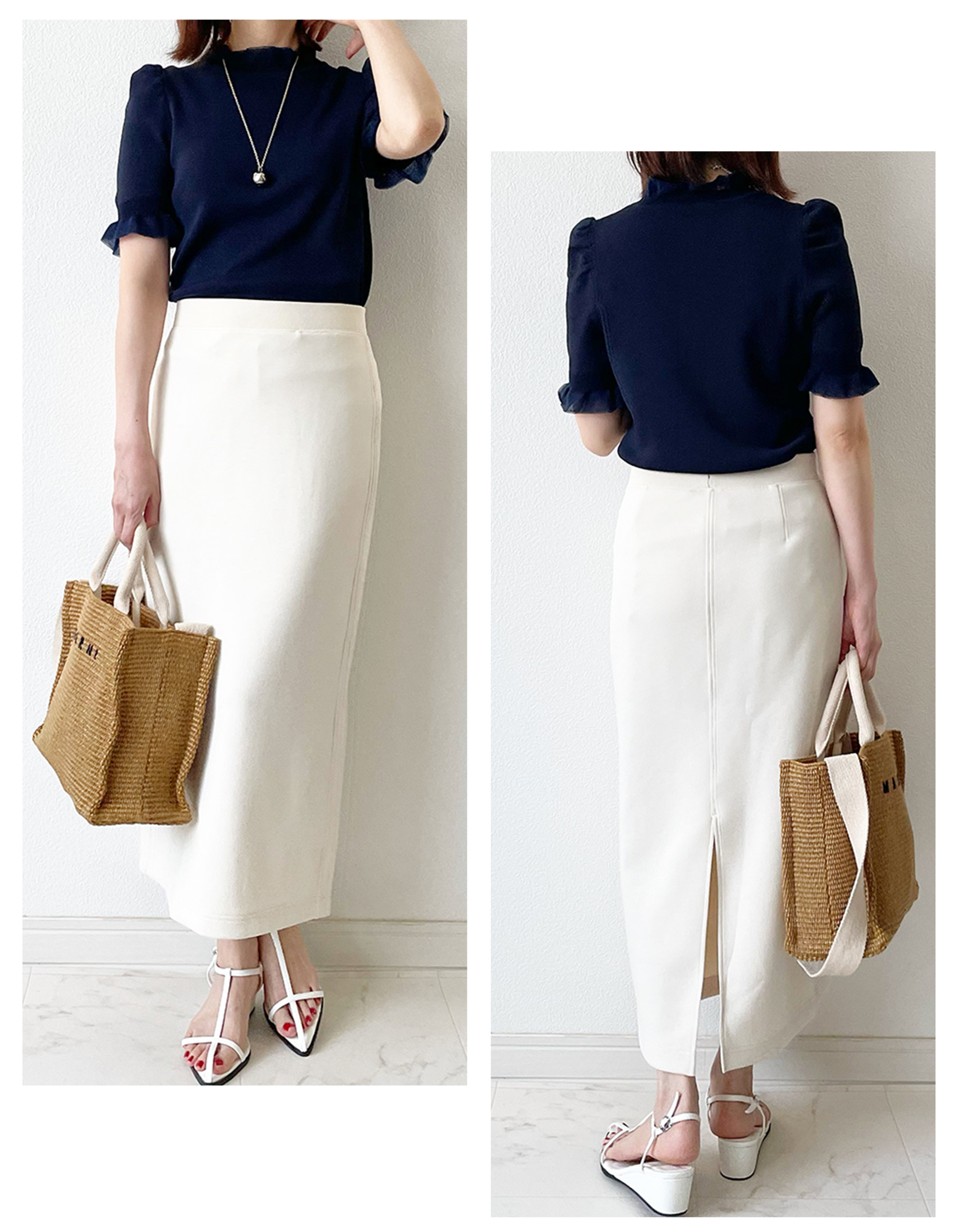 シアー プチフリル 5分袖 ニット Liala×PG