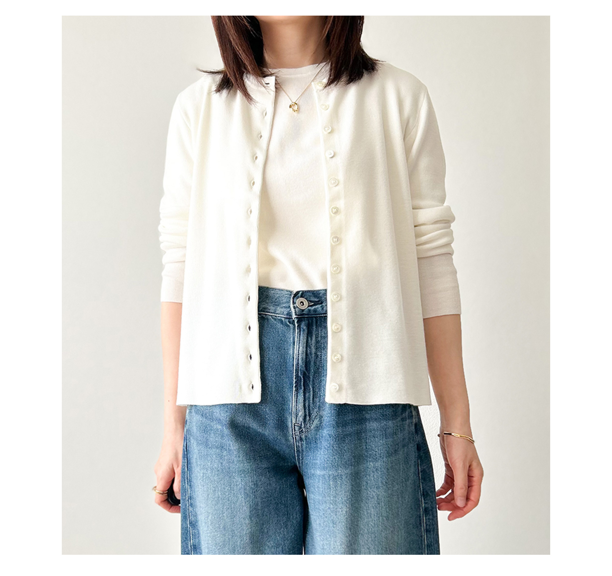 クルーネック カーディガン & 半袖 ニット アンサンブル Liala×PG