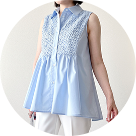 襟付き レース ノースリーブ ブラウス Liala×PG