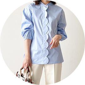 ブラウス バンドカラー スカラップ Liala×PG