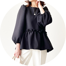 パフスリーブ 8分袖 ペプラム ブラウス Liala×PG