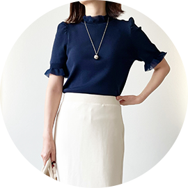 シアー プチフリル 5分袖 ニット Liala×PG