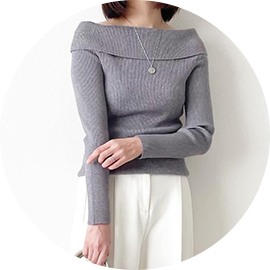 オフショルダー リブ ニット 長袖 Liala×PG