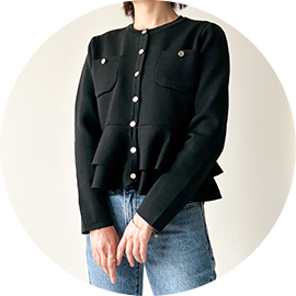 ダブルフリル ペプラム ニット カーディガン Liala×PG