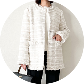 ツイード ふちフリンジ ジャケット 長袖 Liala×PG