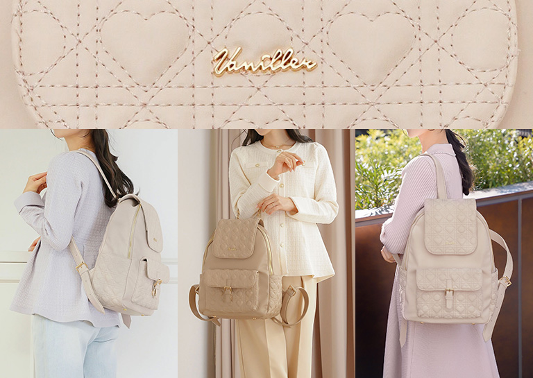 ハートキルティング生地のアップと着用画像イメージ