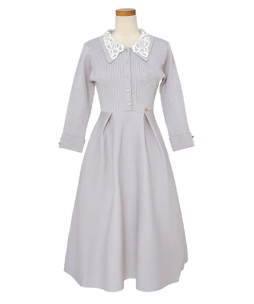 レース ダブル 襟 ニット ワンピース le reve vaniller