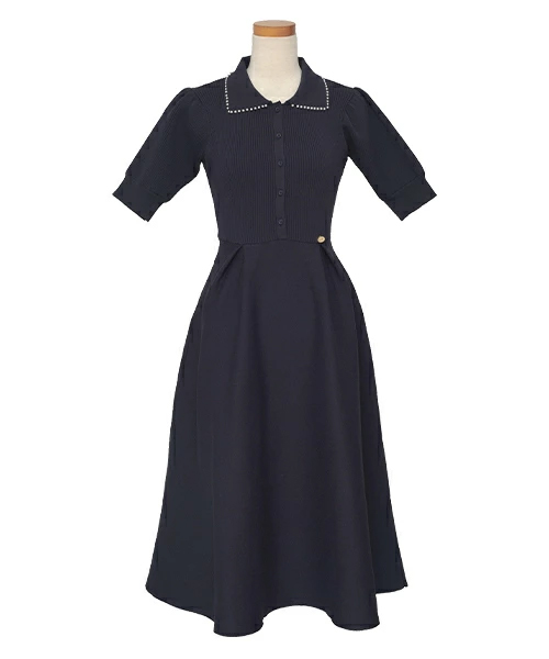 半袖 パールトリム 襟付き ニットワンピース le reve vaniller