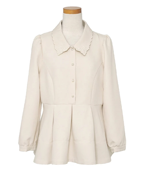 刺繍 襟付き タック ペプラム ブラウス le reve vaniller