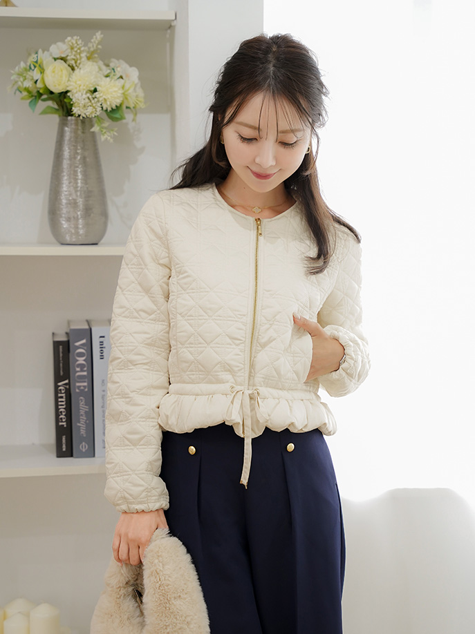 2WAY ショート丈 キルティング ノーカラー中綿 ジャケット le reve vaniller