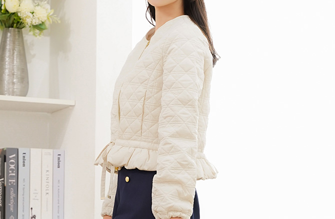 2WAY ショート丈 キルティング ノーカラー中綿 ジャケット le reve vaniller