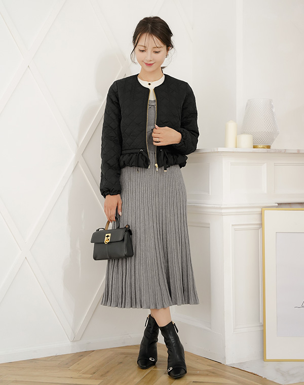 2WAY ショート丈 キルティング ノーカラー中綿 ジャケット le reve vaniller