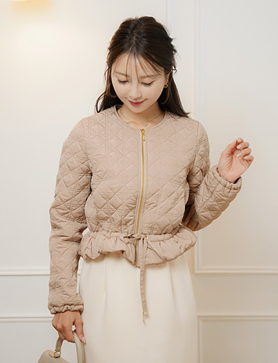 2WAY ショート丈 キルティング ノーカラー中綿 ジャケット le reve vaniller