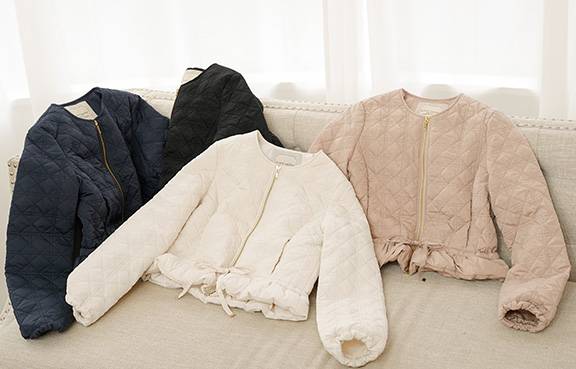 2WAY ショート丈 キルティング ノーカラー中綿 ジャケット le reve vaniller