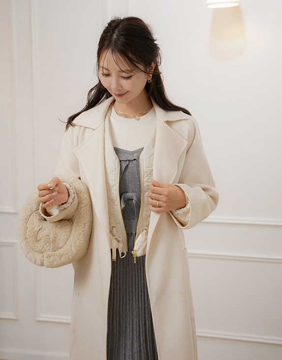 2WAY ショート丈 キルティング ノーカラー中綿 ジャケット le reve vaniller