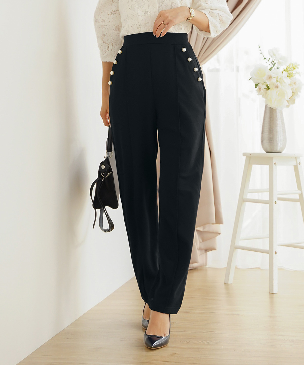 大粒パール ポケット テーパード パンツ le reve vaniller