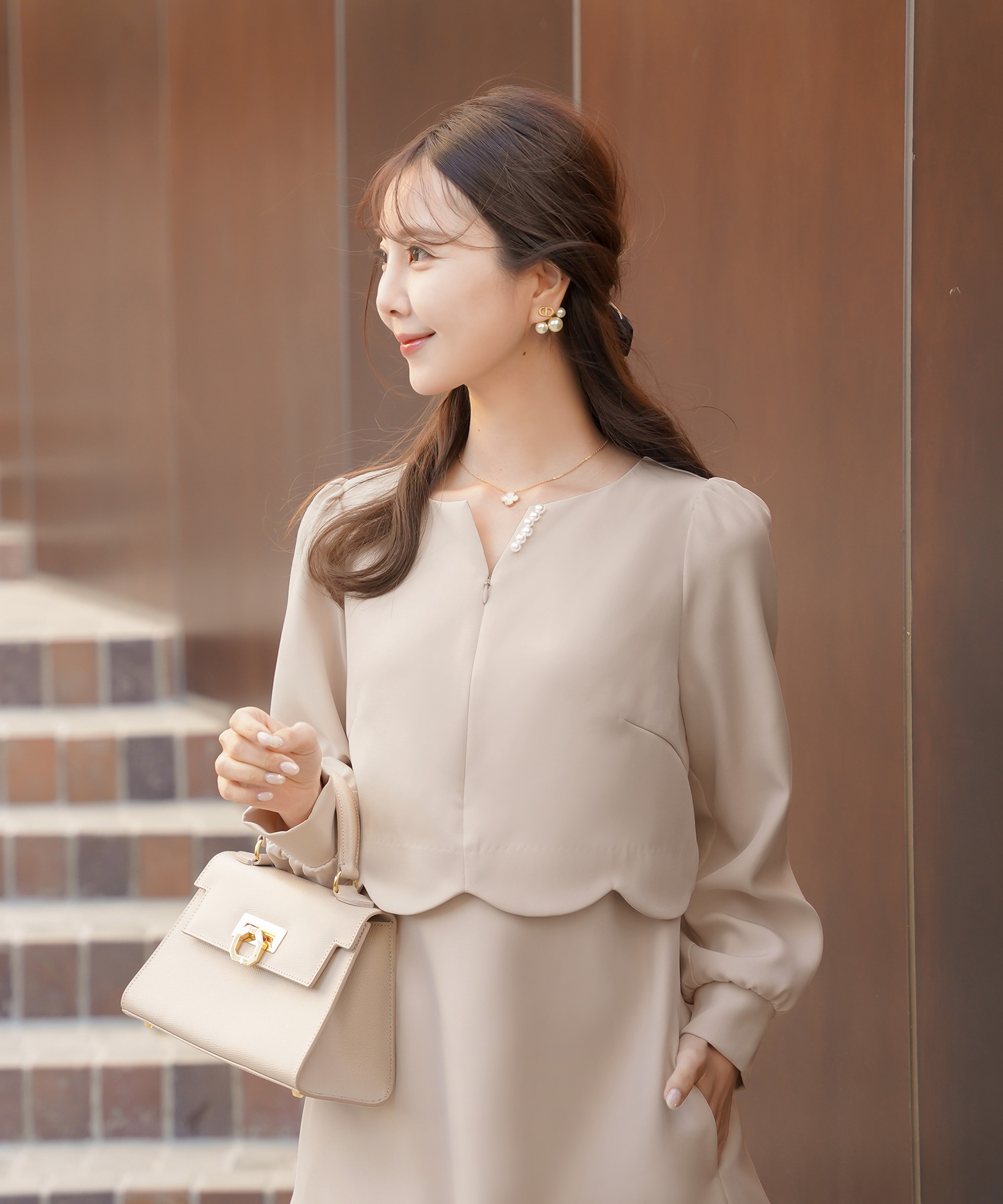 FRONT ZIPPER SCALLOP ONEPIECE le reve vaniller