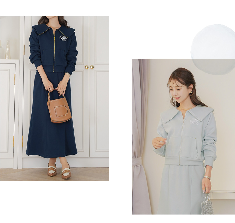 裏起毛 襟付き ジップアップ スウェット ＆ 裏起毛 マーメイド ロング スカート　le reve vaniller