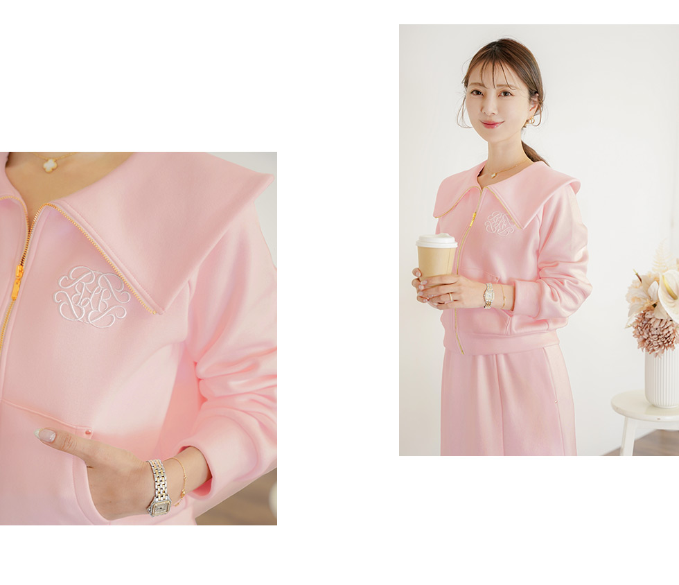 裏起毛 襟付き ジップアップ スウェット ＆ 裏起毛 マーメイド ロング スカート　le reve vaniller