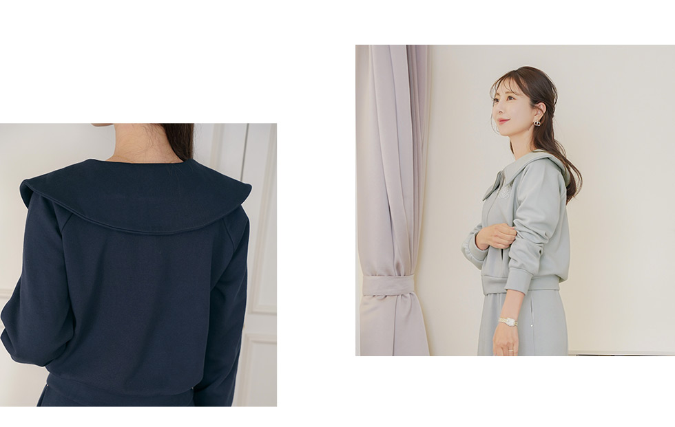 裏起毛 襟付き ジップアップ スウェット ＆ 裏起毛 マーメイド ロング スカート　le reve vaniller