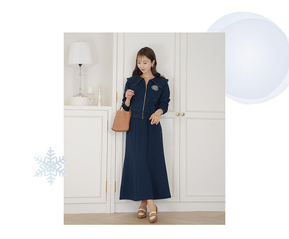 裏起毛 襟付き ジップアップ スウェット ＆ 裏起毛 マーメイド ロング スカート　le reve vaniller